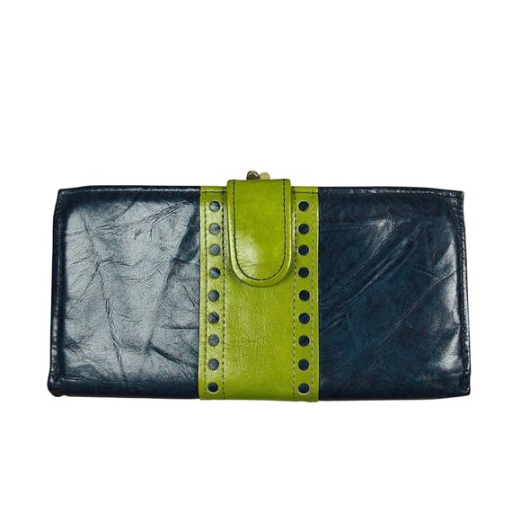 Vintage Rolfs Women's Genuine Leather Wallet Blue Green Cowhide Clutch Coin - Picture 1 of 8